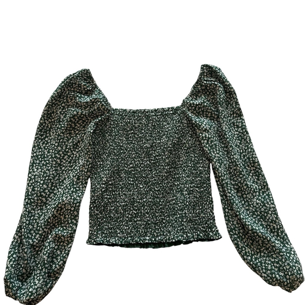 Abercrombie Green Floral Long Sleeve Top